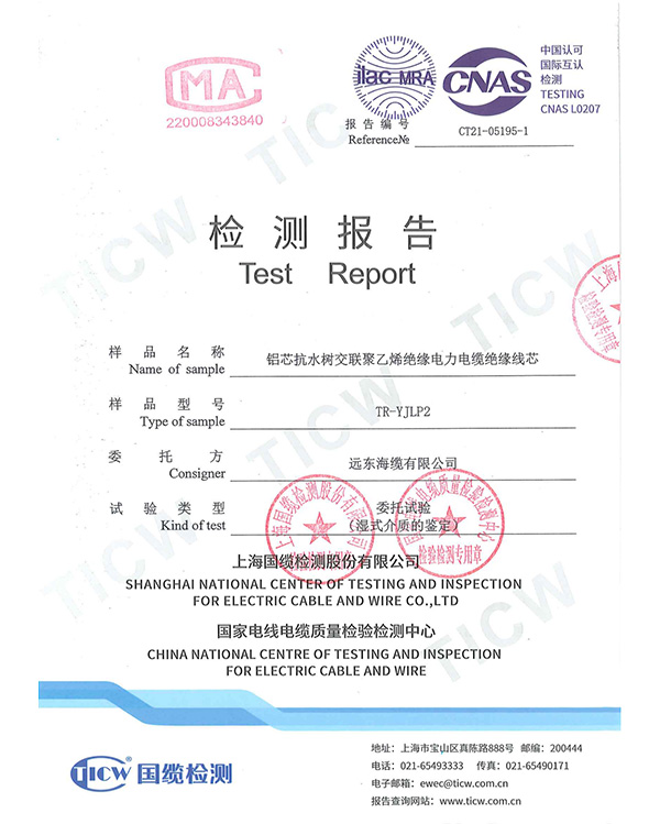 CT21-05195-1抗水树绝缘报告（远东海缆）